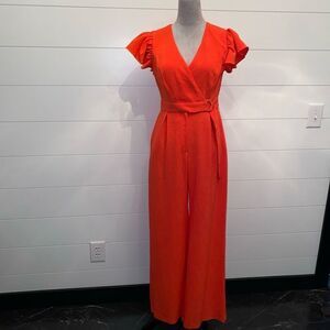 Taylor Women's Zip-Front Belted Wide-Leg Orange Jumpsuit Size 2